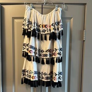 Embroidered Tassel Dress  - Black and Cream. Size M